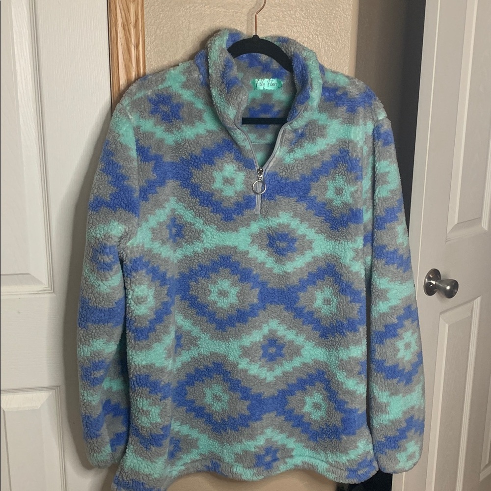 FILLY FLAIR Periwinkle Gray and Sky Blue Fleece Half Zip Jacket